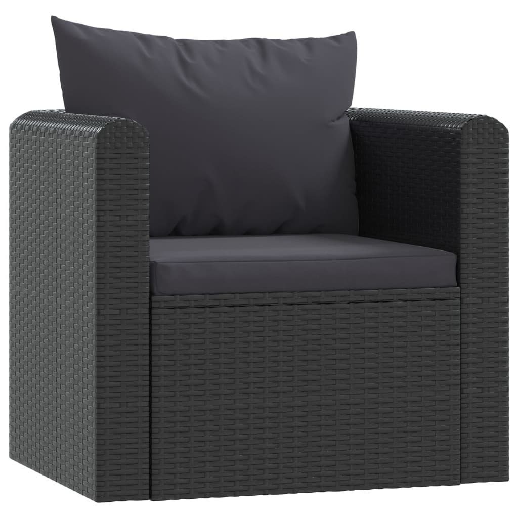 vidaXL Loungesofa Sessel mit Auflagen Poly Rattan Schwarz, 1 Teile