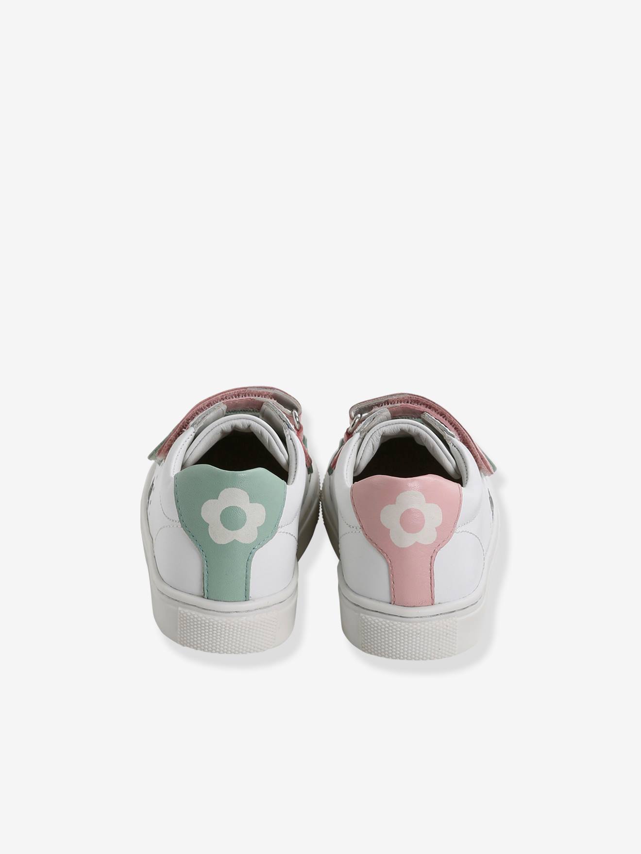 Baskets scratchées filles en cuir blanc