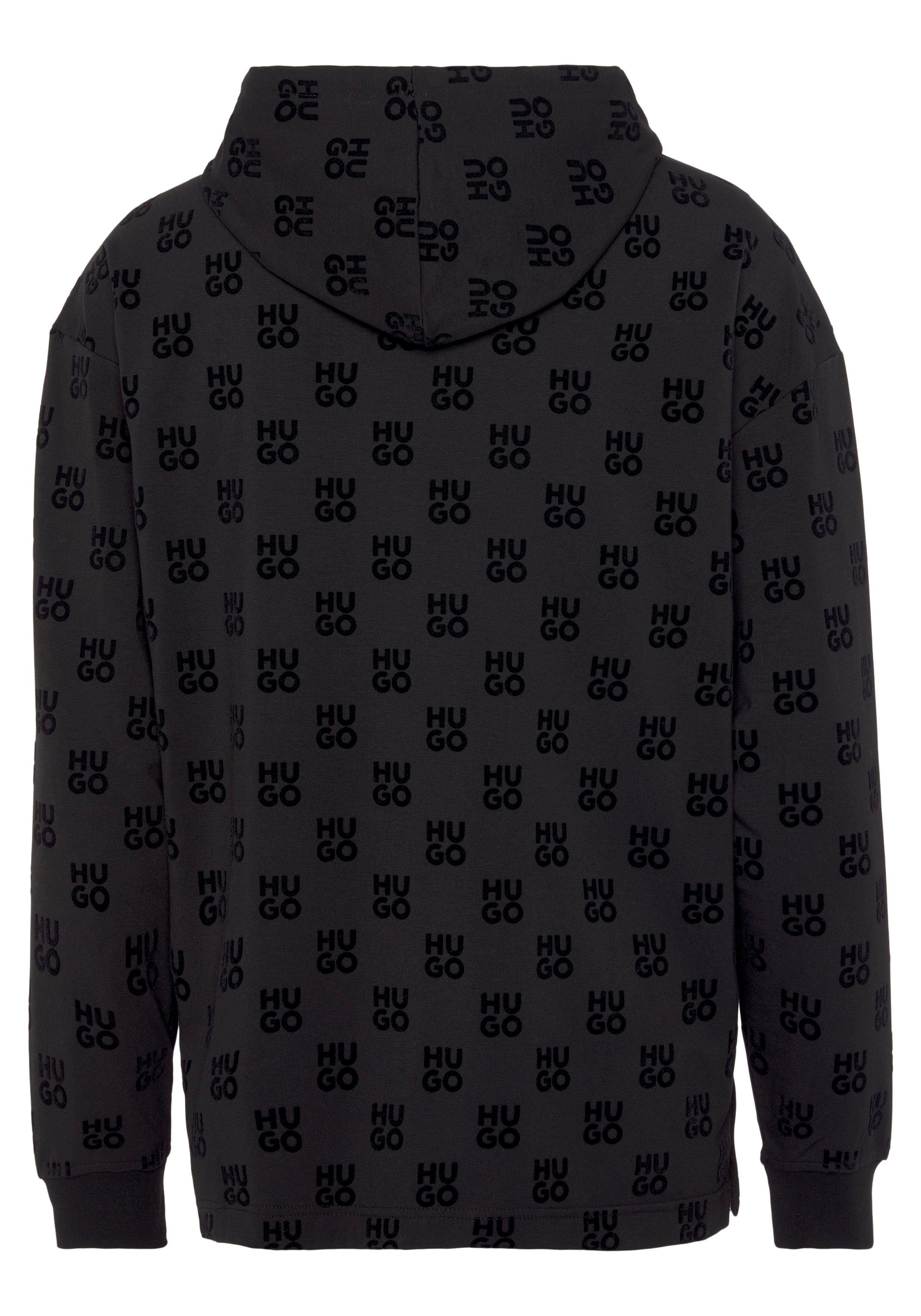 HUGO Kapuzensweatshirt Flock AOP Hoodie mit Monogramm-Allover Print