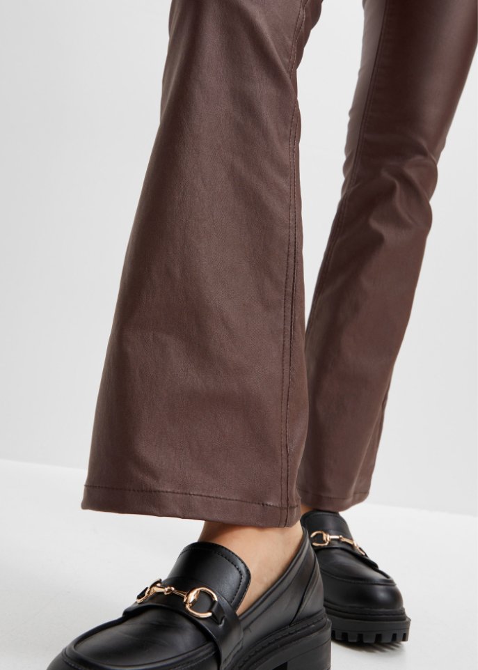High-Waist-Stretch-Hose mit Beschichtung und Bequembund, Flared