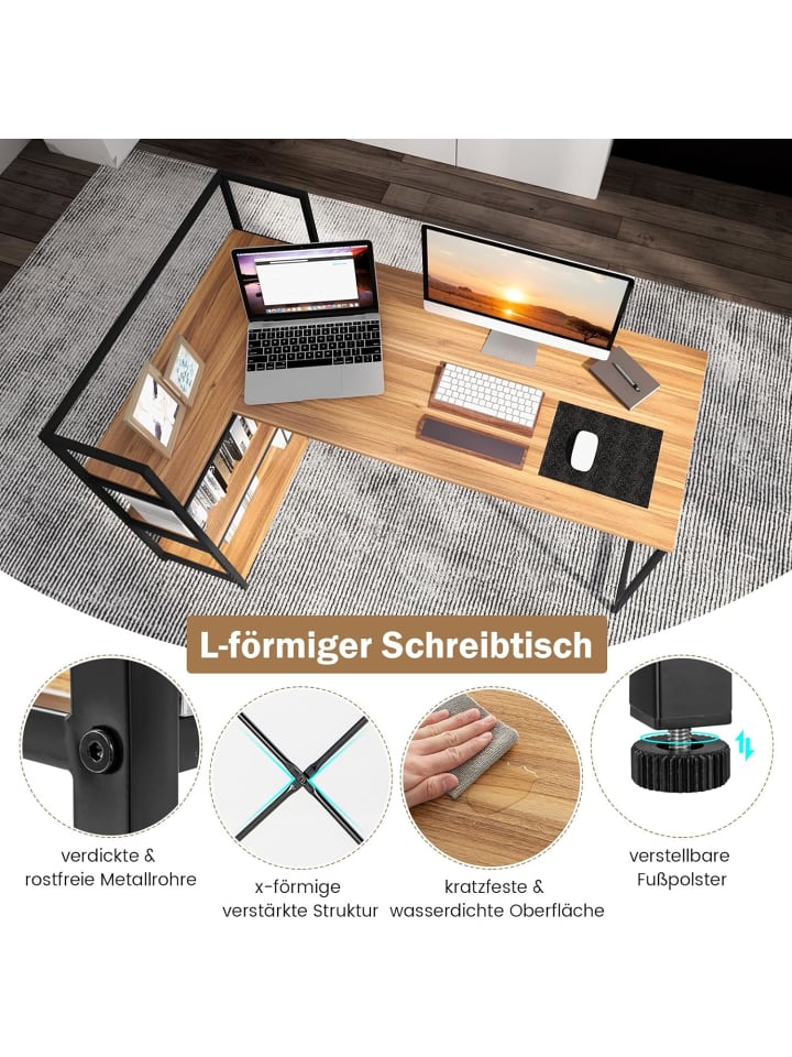 COSTWAY Schreibtisch mit Regalen in Braun günstig kaufen onesize