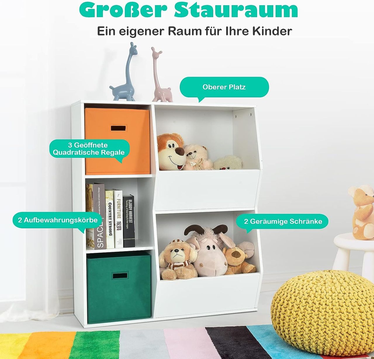 Costway 3-stöckiges Kinderregal, Eckregal modern zur Aufbewahrung
