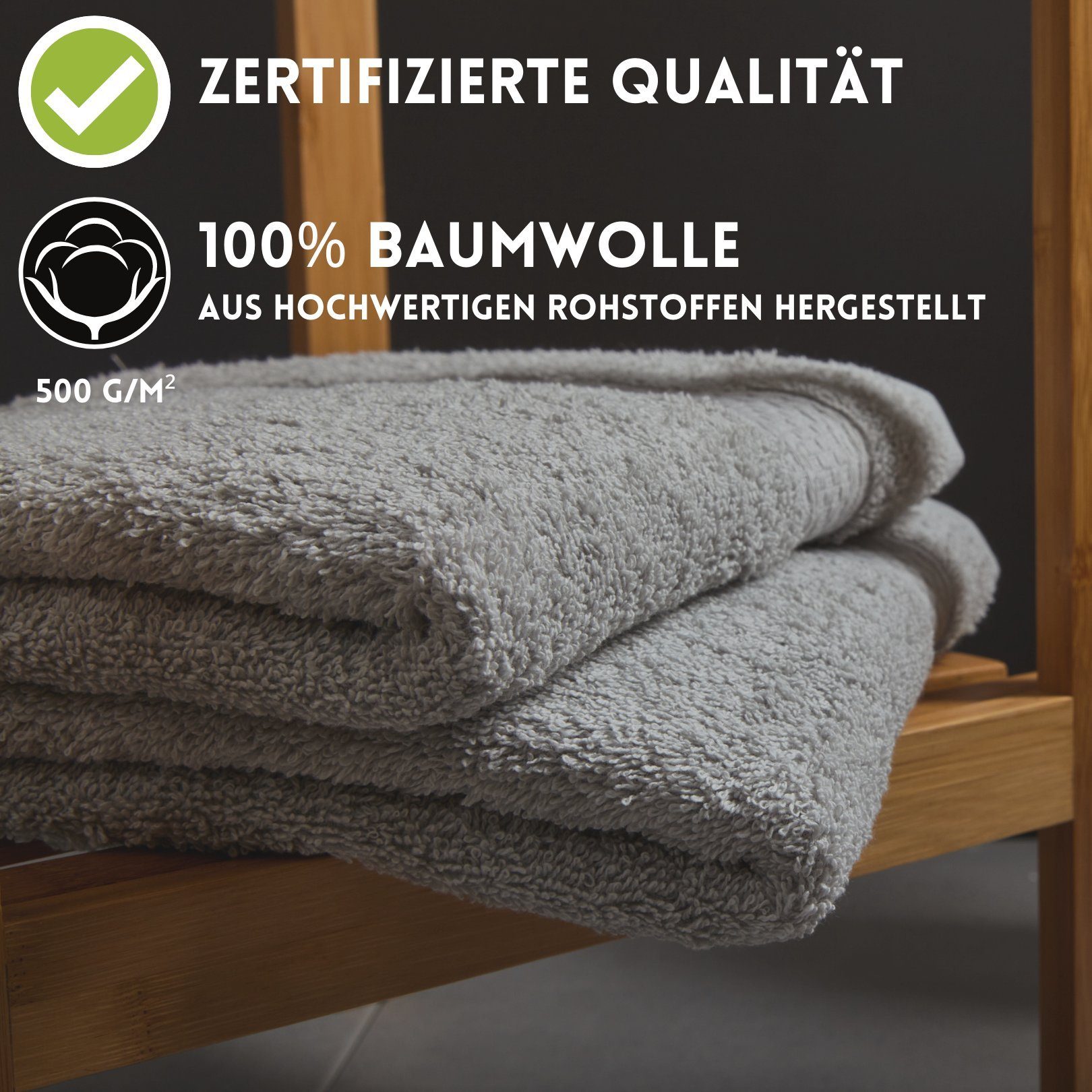 Hometex Premium Textiles Handtuch in Premium Qualität 500 g/m², Feinster Frottier-Stoff - 100% Baumwolle, Kuschelig weich und sehr saugfähig, Extra schwere, flauschige Hotel-Qualität, Ideal für Zuhause, Sauna, Therme, Sport und Urlaub, 8x Gästetuch