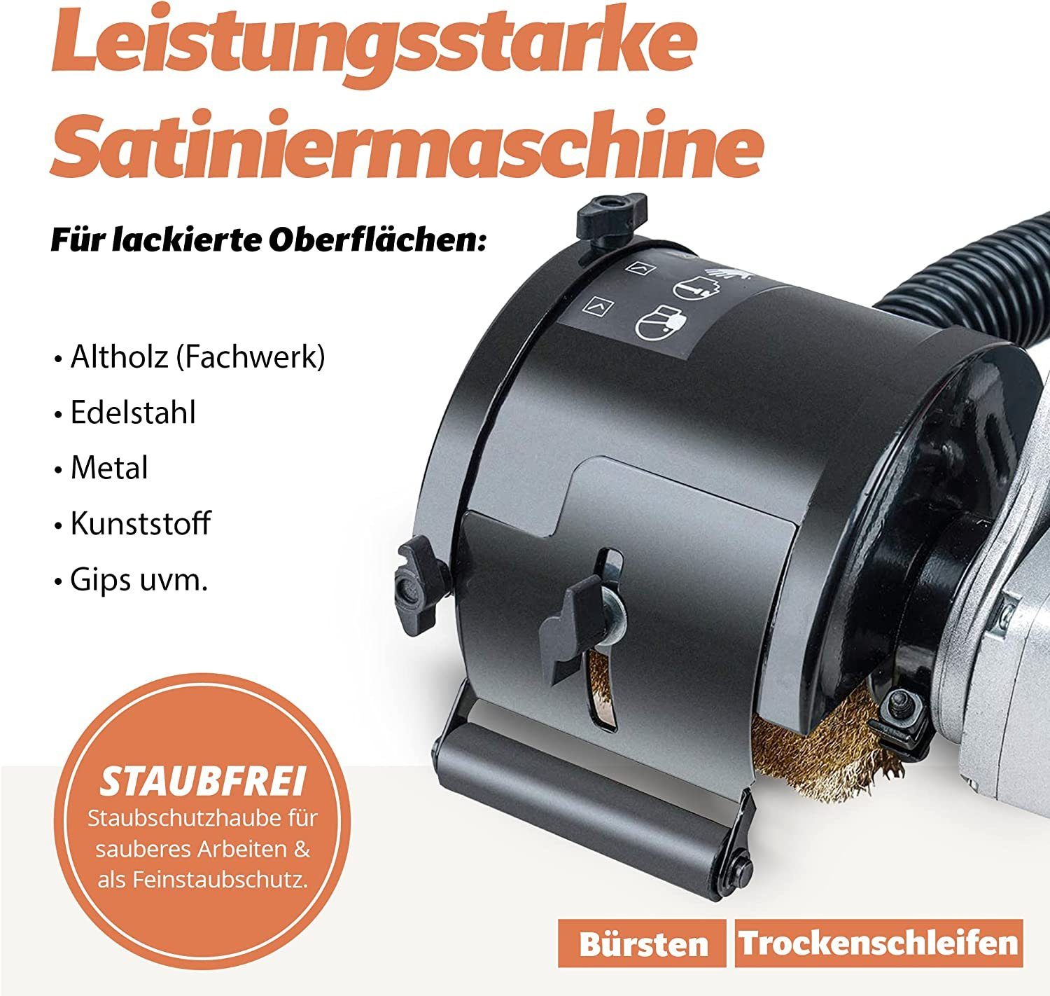 Fanztool Winkelpolierer FANZWORK 1500 Watt Satiniermaschine Schleifmaschine Bürstenschleifgerä, 3200 max. U/min, (Spar-Set, 2 tlg)