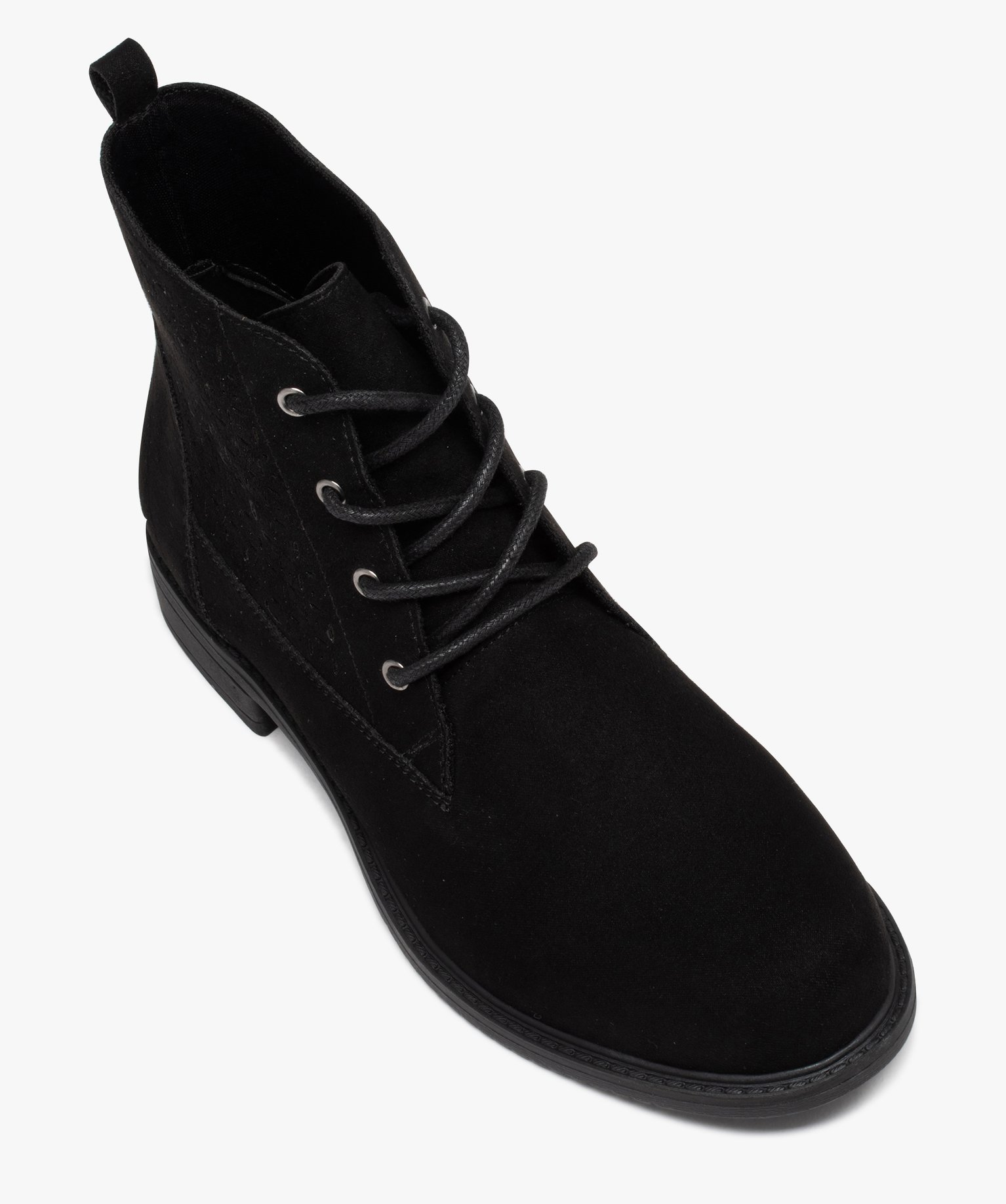 Boots lacées en suédine à détails dorés femme noir | GEMO