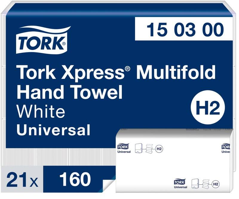 Tork Xpress Multifold Universal Falthandtücher H2 Weiß 2-lagig 150300 21 Stück à 160 Blatt