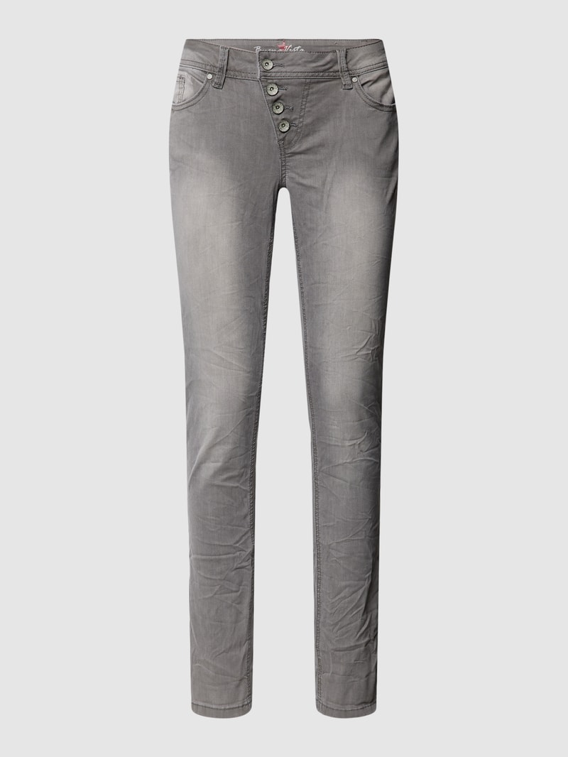 Skinny Fit Jeans mit Knopfleiste Modell 'Malibu' in hellgrau