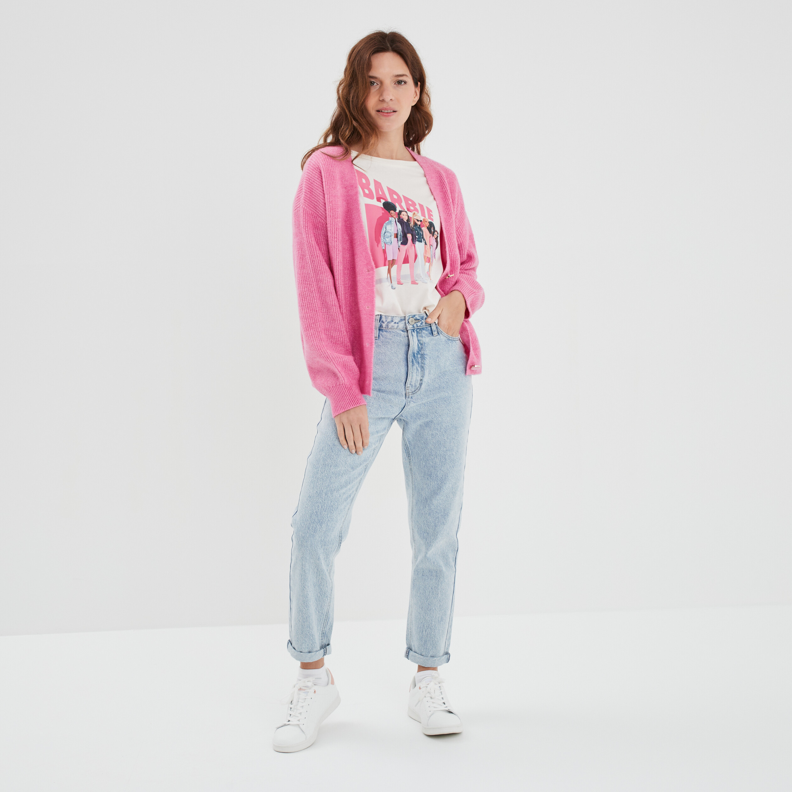 Gilet boutonné col en V rose femme | La Halle