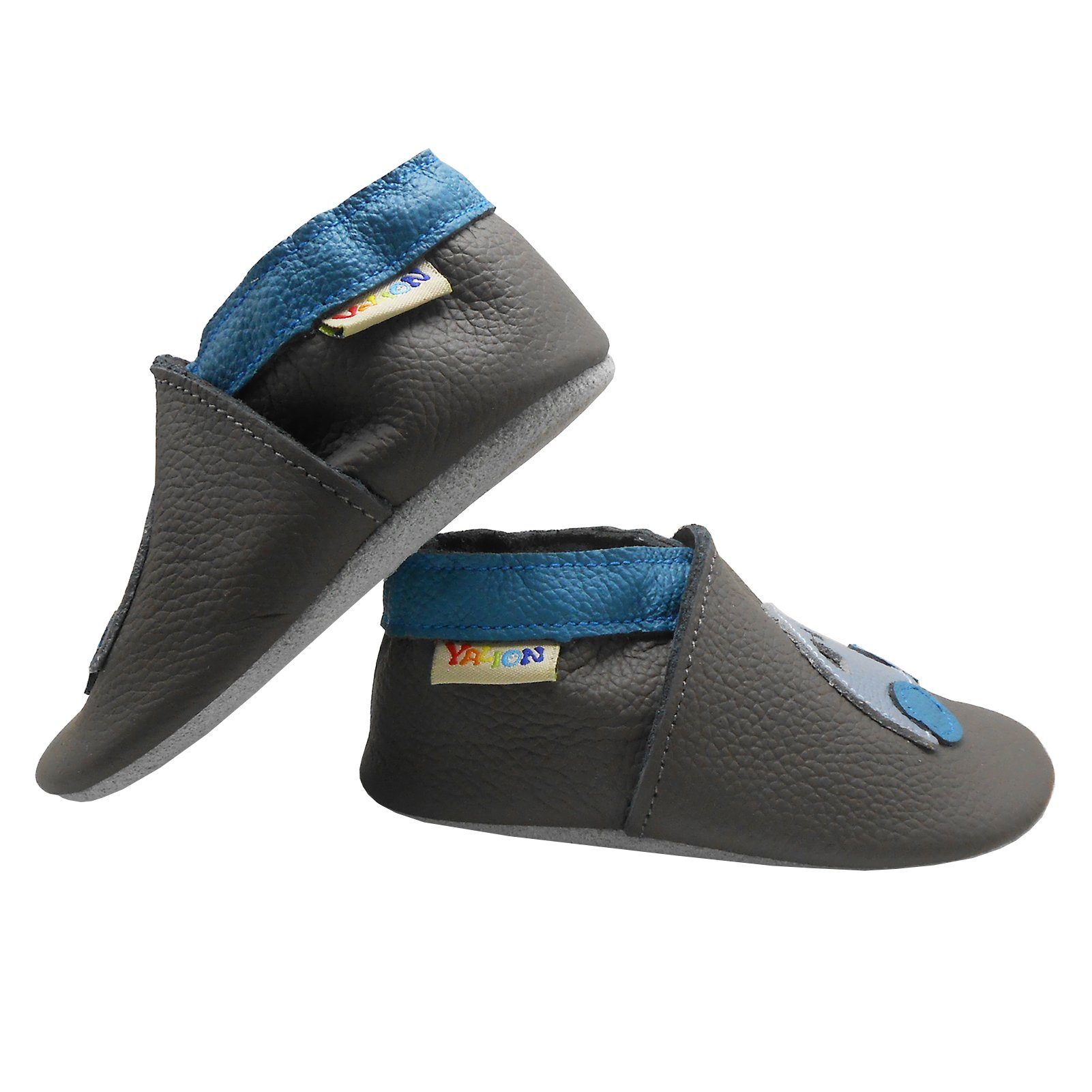 Yalion Weiche Leder Lauflernschuhe Hausschuhe Lederpuschen Auto Dunkelblau Krabbelschuh
