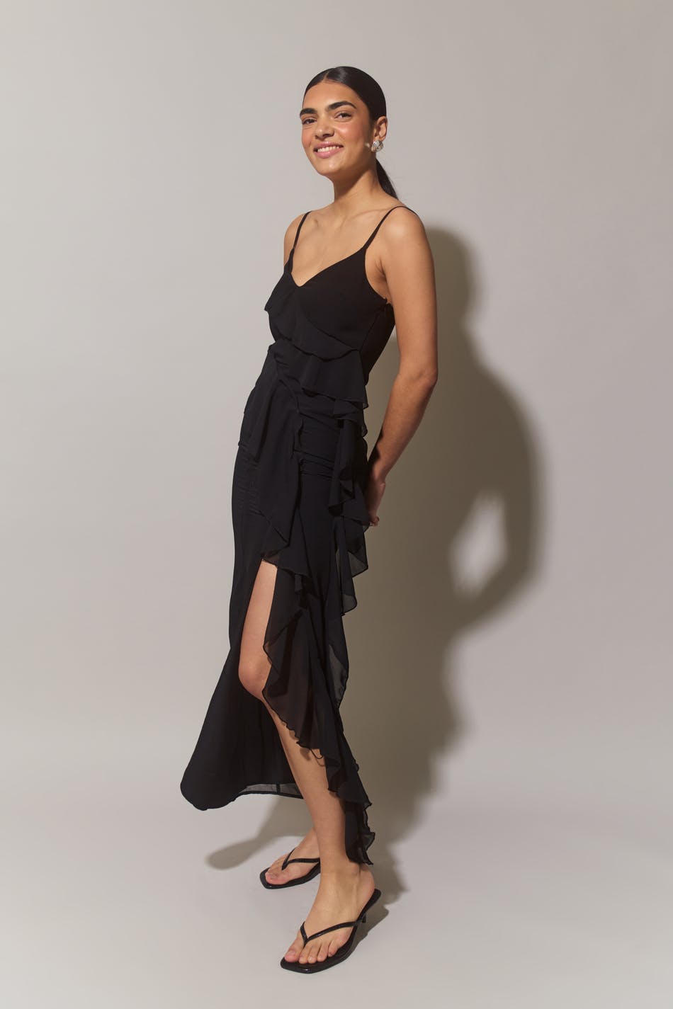 Frill chiffon maxi dress