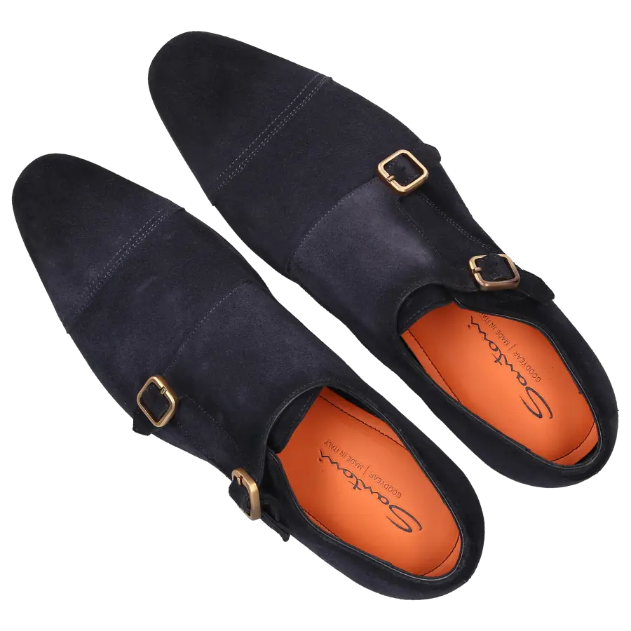Santoni - Monk Schuhe 17805 Veloursleder - blau