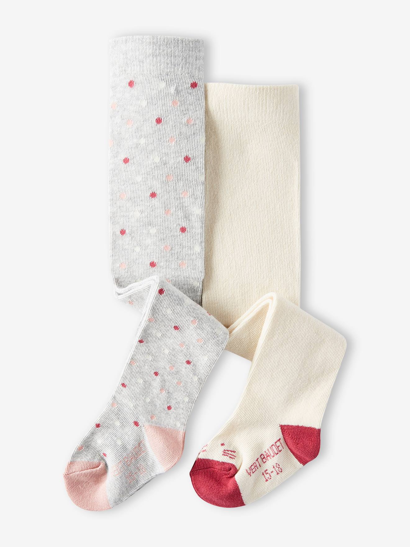 Lot de 2 paires de collants bébé en maille pois/chat lot ivoire