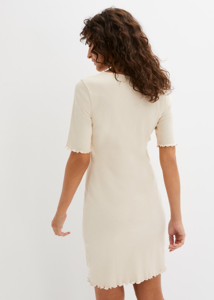 Ripp-Kleid mit Knopfleiste