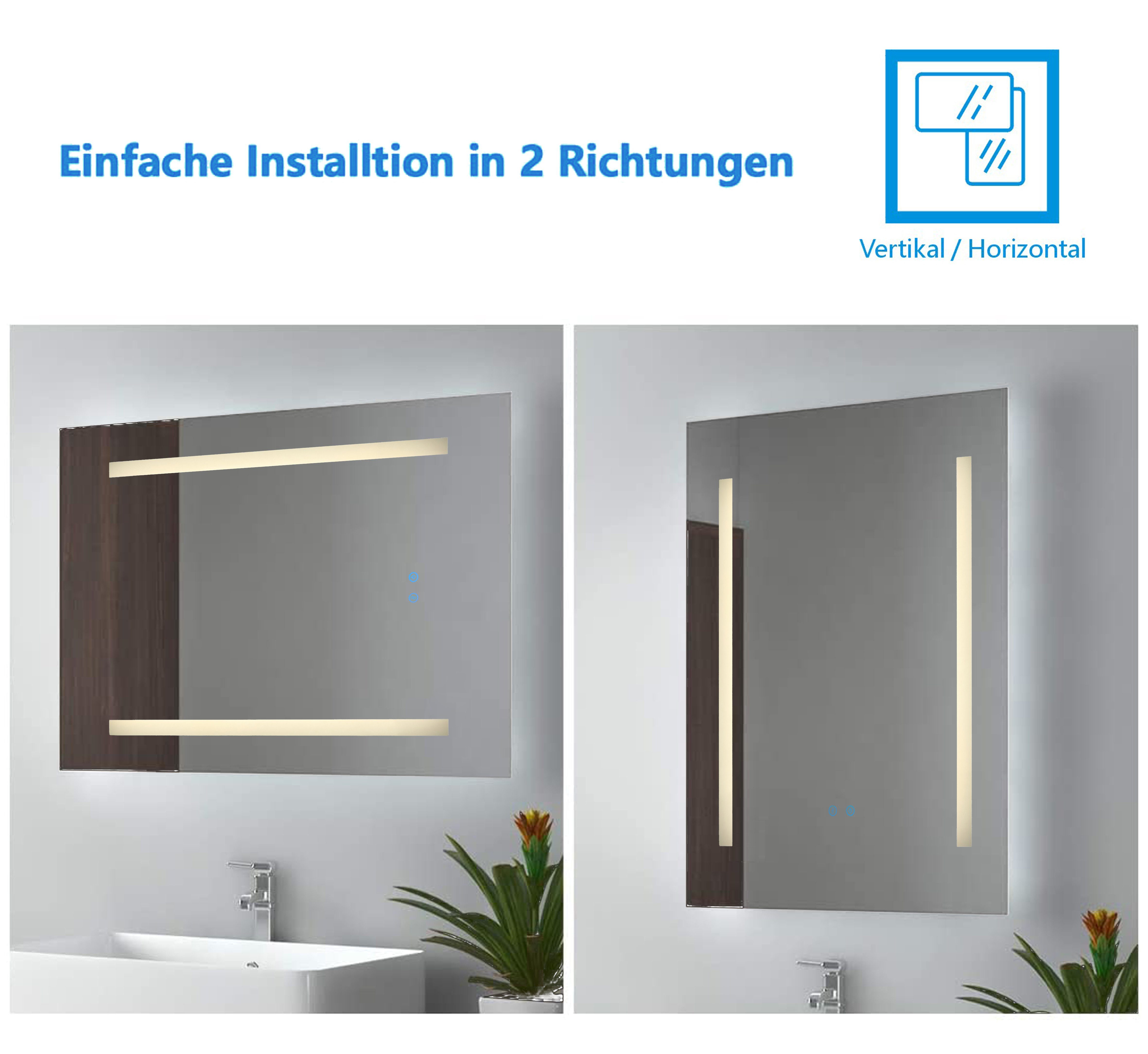 IMPTS Badspiegel LED Badezimmerspiegel mit Beleuchtung Touchschalter, IP44,Dimmbar