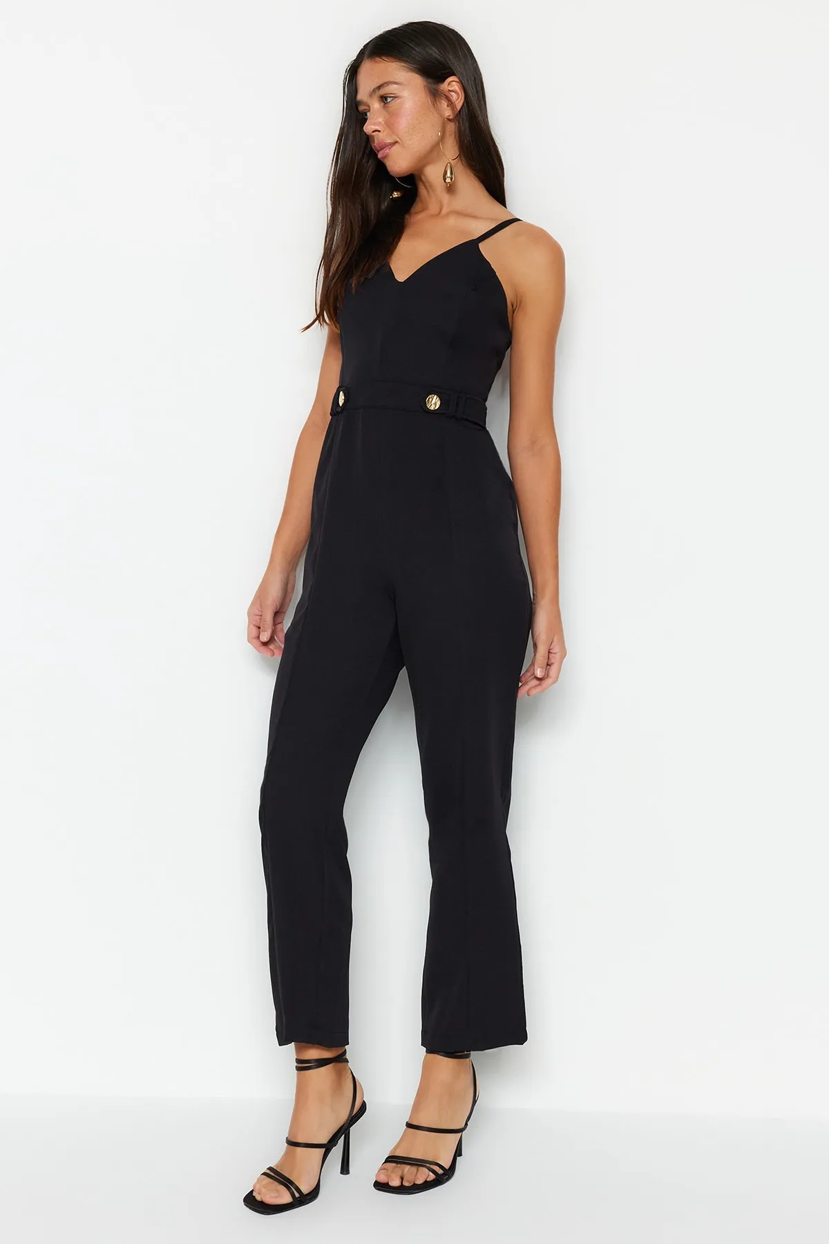 Trendyol Collection  Schwarzer Jumpsuit mit Knopfleiste TWOSS23TU00145