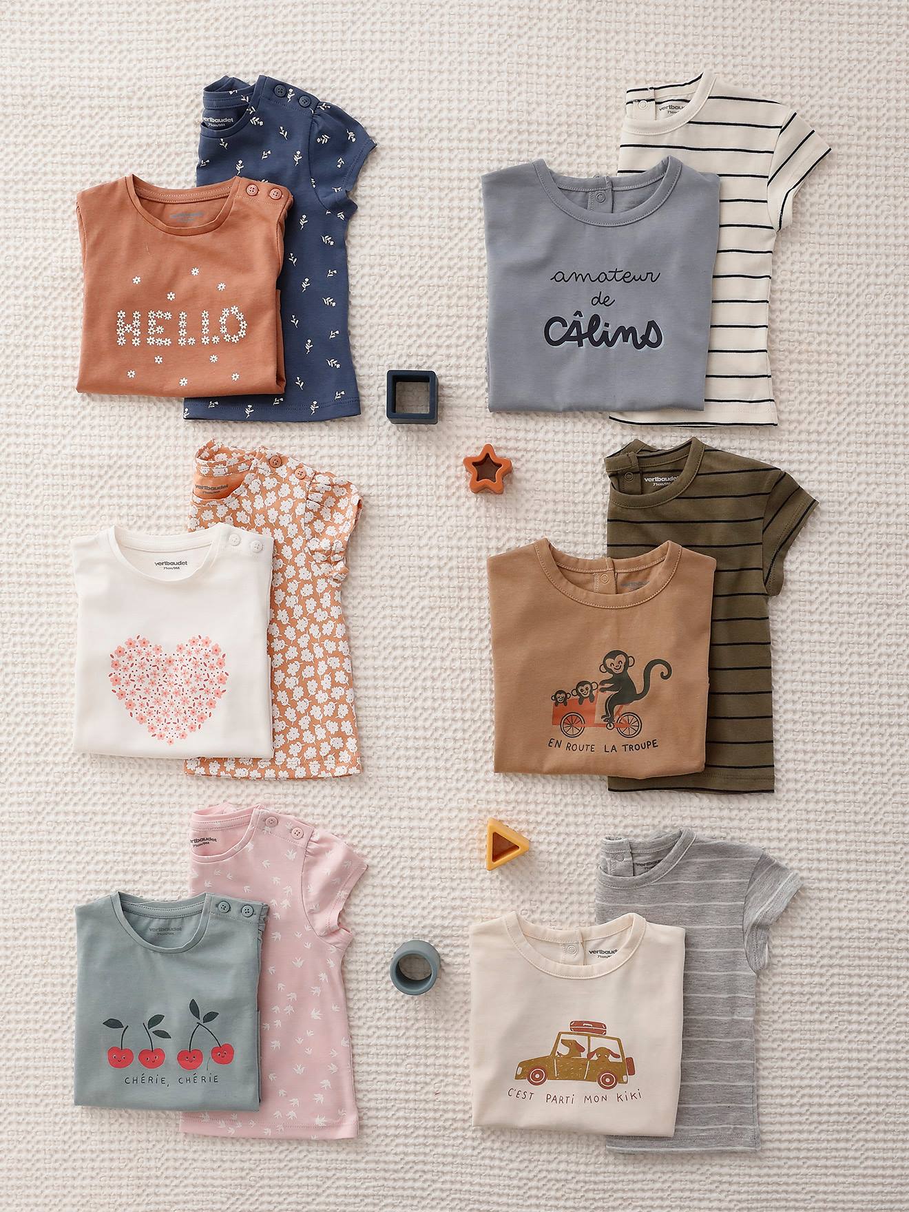 Lot de 2 T-shirts basics bébé manches courtes bleu grisé