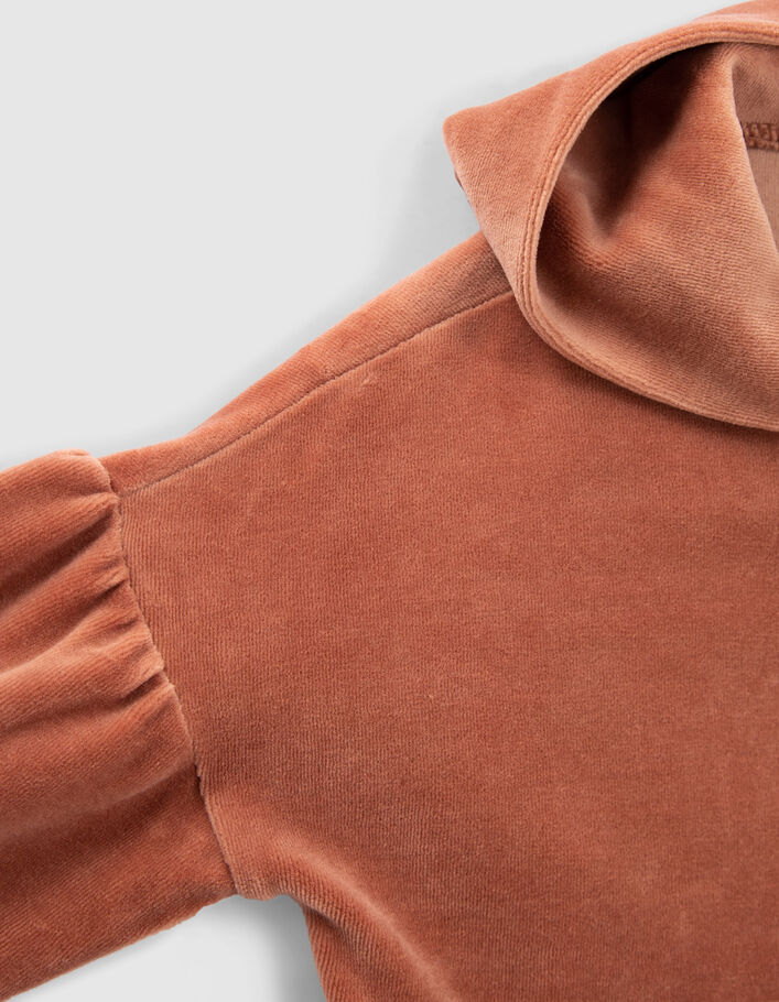 Cardigan rose cuivré maille velours à capuche fille