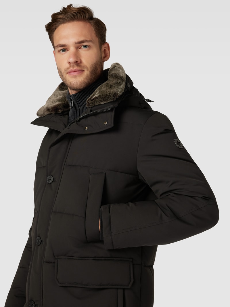 Parka mit Knopf- und Reißverschluss in schwarz