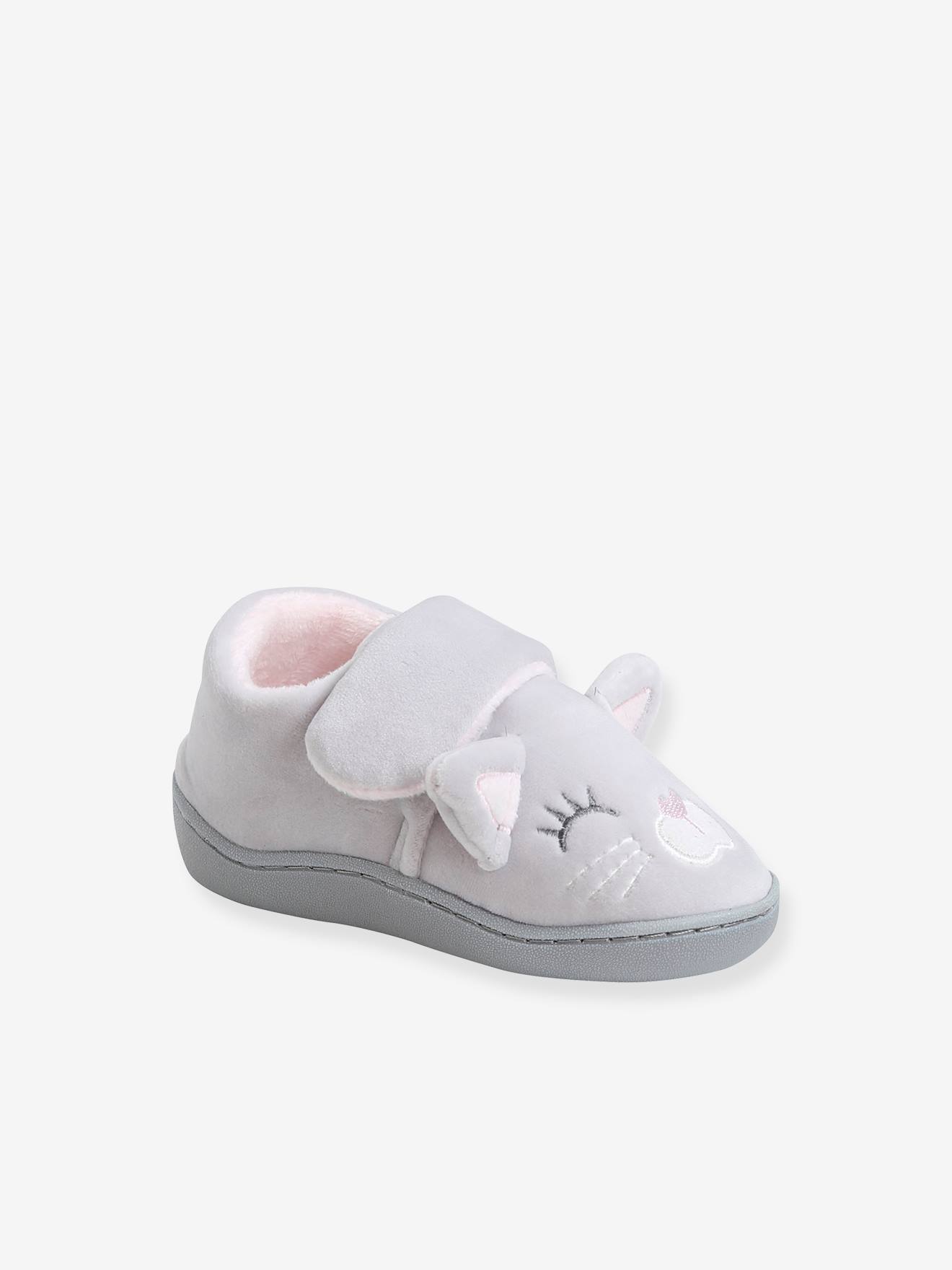 Chaussons esprit peluche bébé fille gris