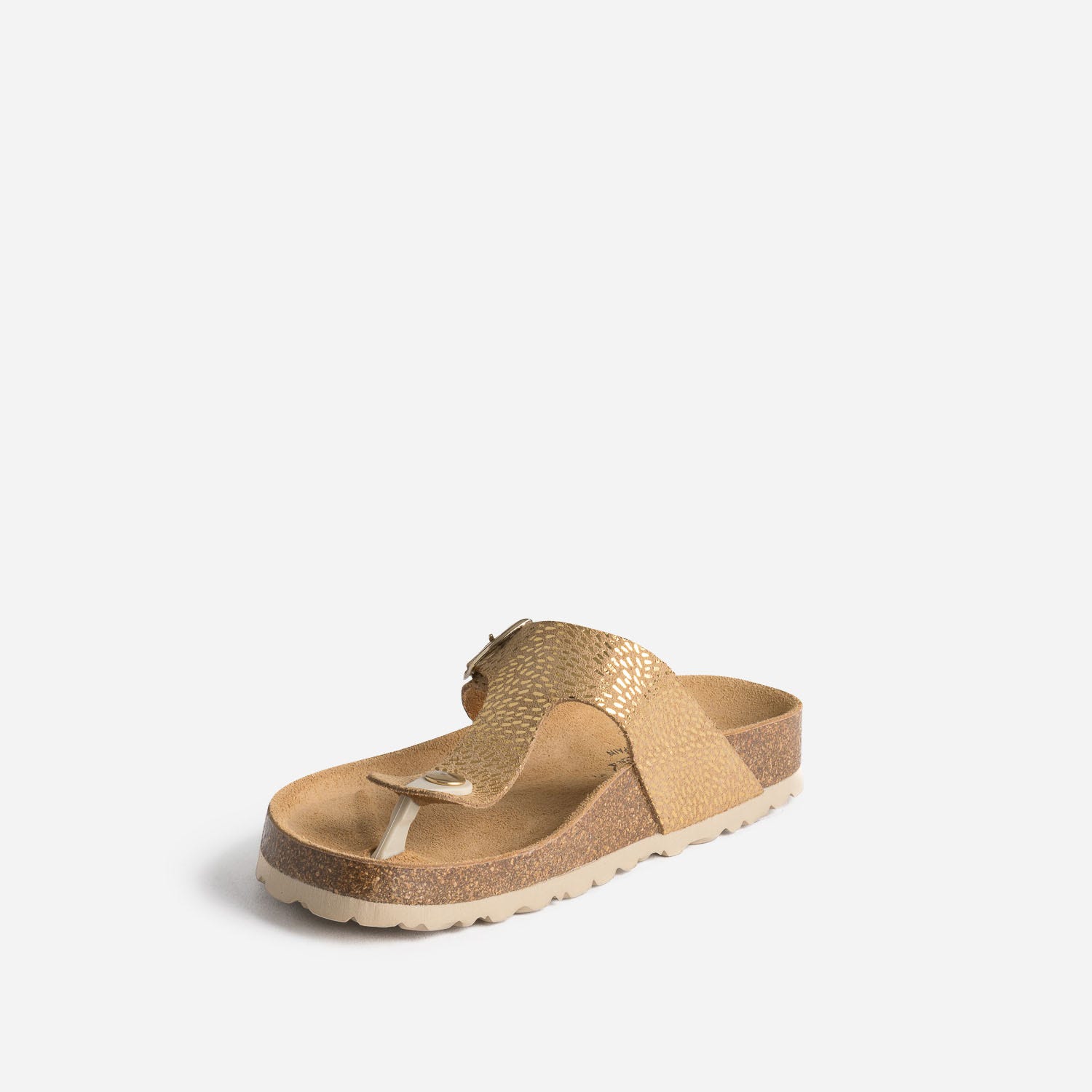 Tong anatomique beige en cuir velours détails dorés