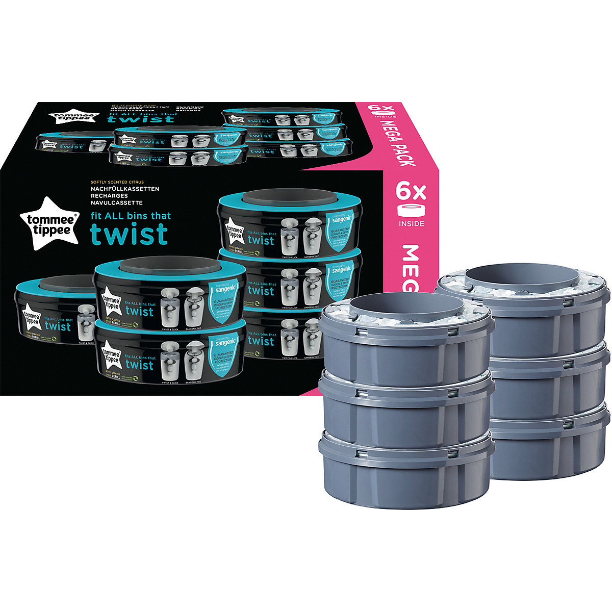 Tommee Tippee Nachfüllkassetten für Twist & Click Und Sangenic Tec Windeleimer, 6er Set