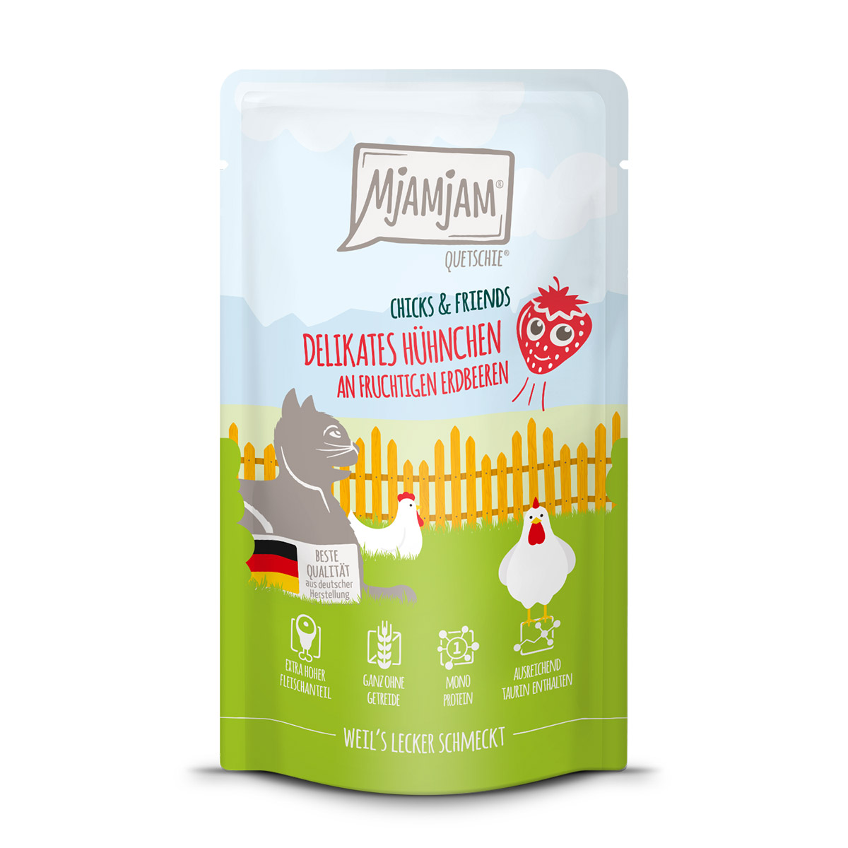 MjAMjAM Quetschie Chicks & Friends Hühnchen an Erdbeeren