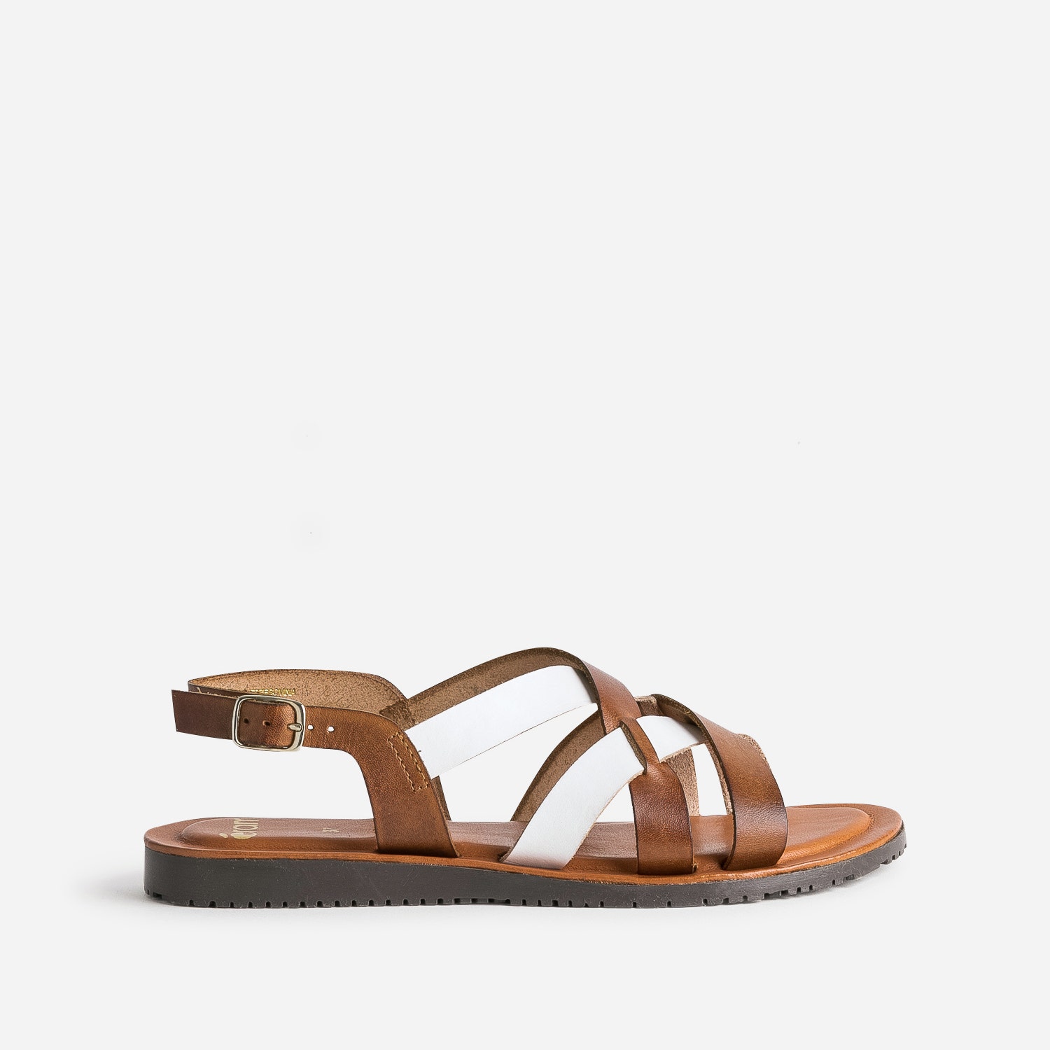 Sandale marron et blanche en cuir à brides croisées