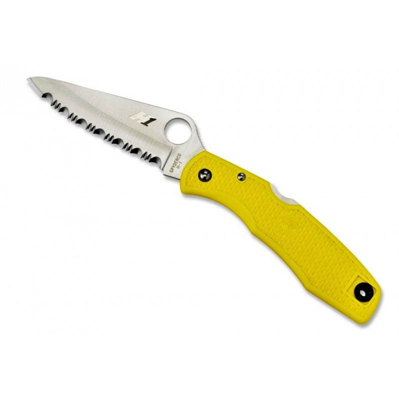 Spyderco Pacific Salt Yellow C91SYL, Tauchmesser, gezackte Klinge, Klapptauchmesser.