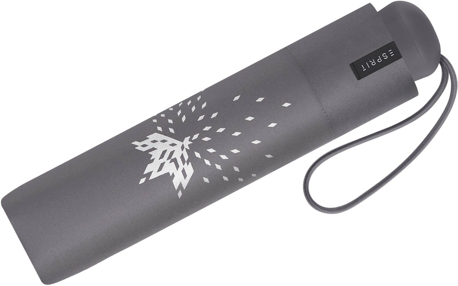 Esprit Langregenschirm schöner, kleiner Schirm für Damen, Bits and Stars - silber-metallic