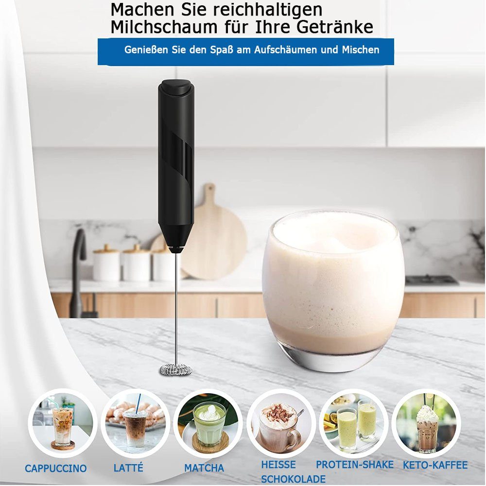 Sarfly Milchaufschäumer Milchaufschäumer Stab/Milchschäumer Elektrisch tragbarer, mit Hoher Leistung 14000U/min/Mini-Getränkemixer Kaffeebesen