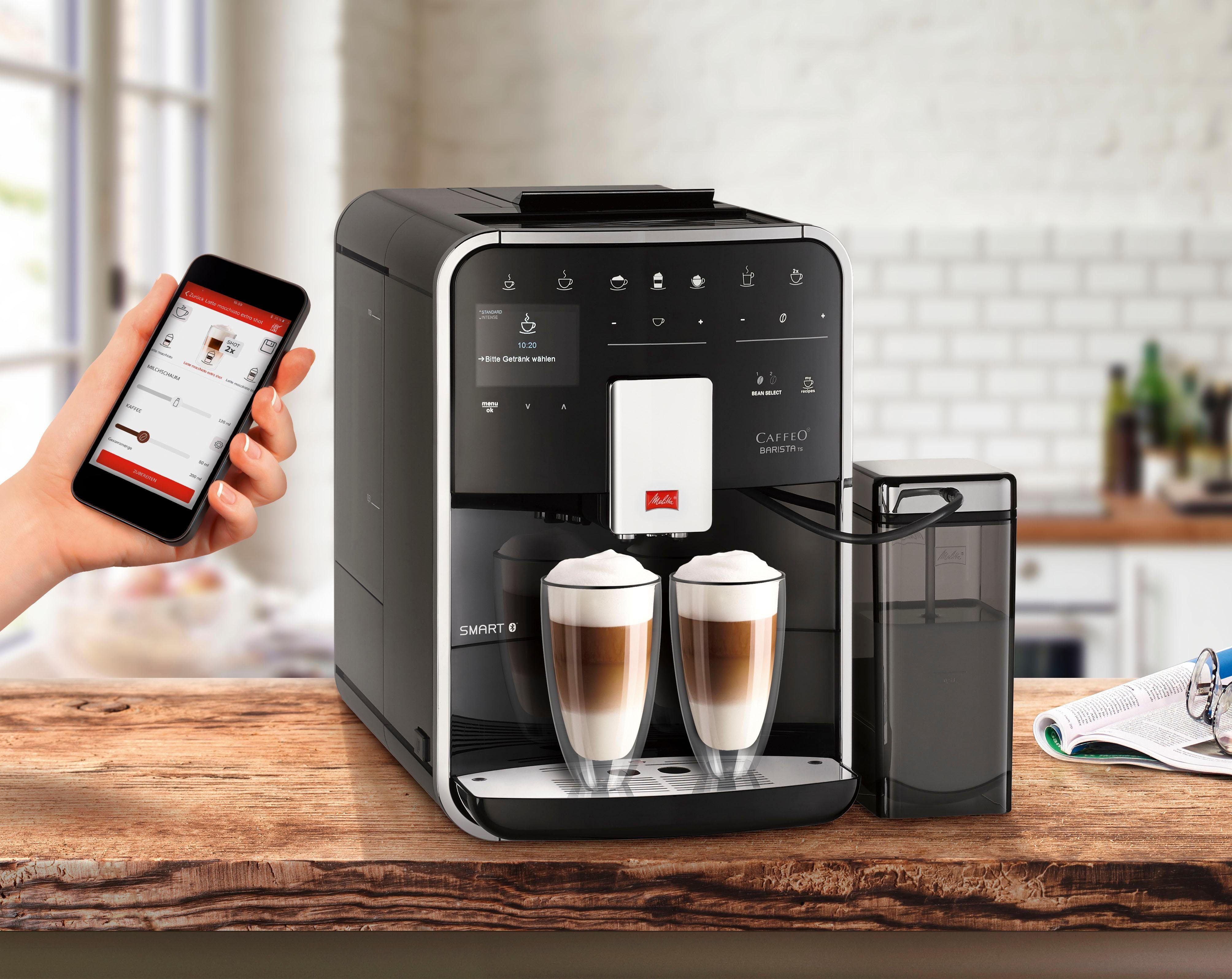 Melitta Kaffeevollautomat Barista TS Smart® F850-102, schwarz, 21 Kaffeerezepte & 8 Benutzerprofile, 2-Kammer Bohnenbehälter