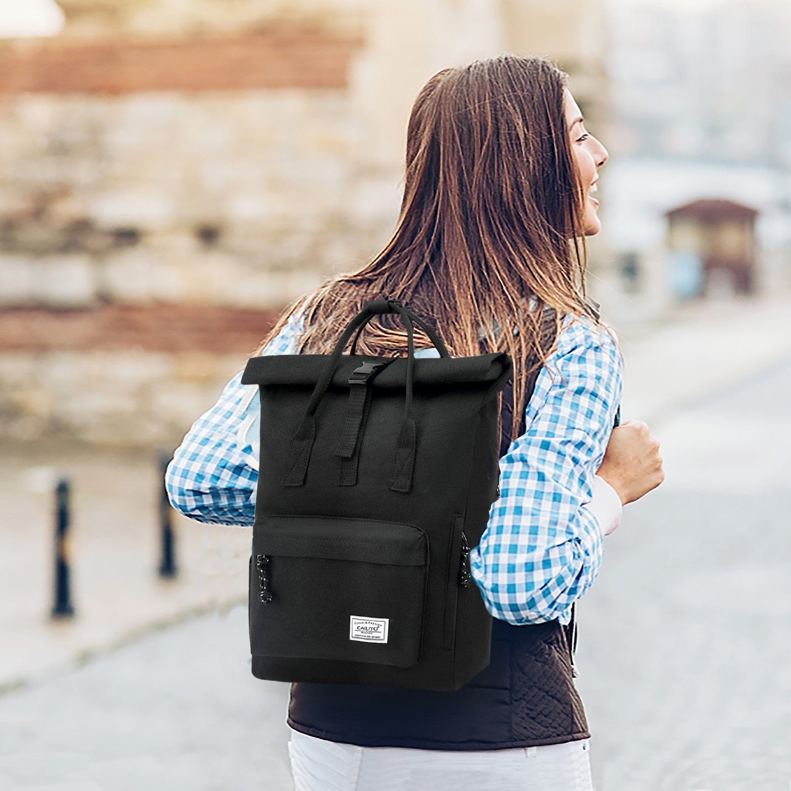 TAN.TOMI Cityrucksack Rucksack Damen Herren Tagesrucksack mit Laptopfach, Modern Rolltop Rucksack Daypack, Wasserdichter