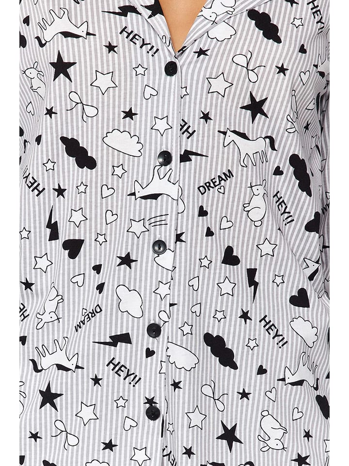 trendyol Pyjama in Grau/ Weiß/ Schwarz günstig kaufen
