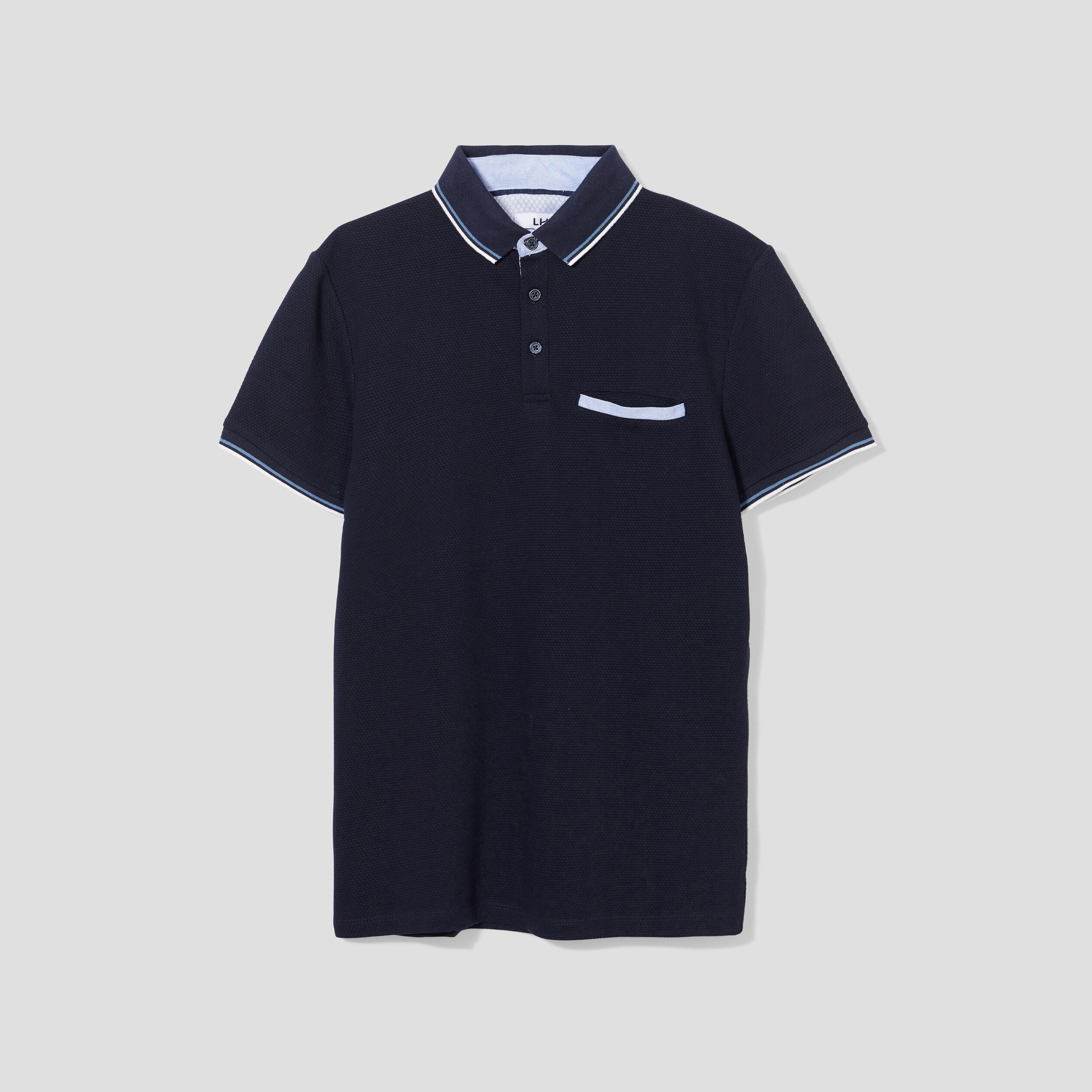 Polo manches courtes 1 poche coton bleu marine homme | La Halle