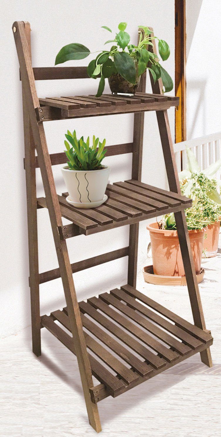Spetebo Blumenhocker Holz Pflanztreppe braun klappbar - 99 x 45 cm (Inhalt, 1 St., 3 Ebenen), 3 Ablagen, Innen- und Außenbereich