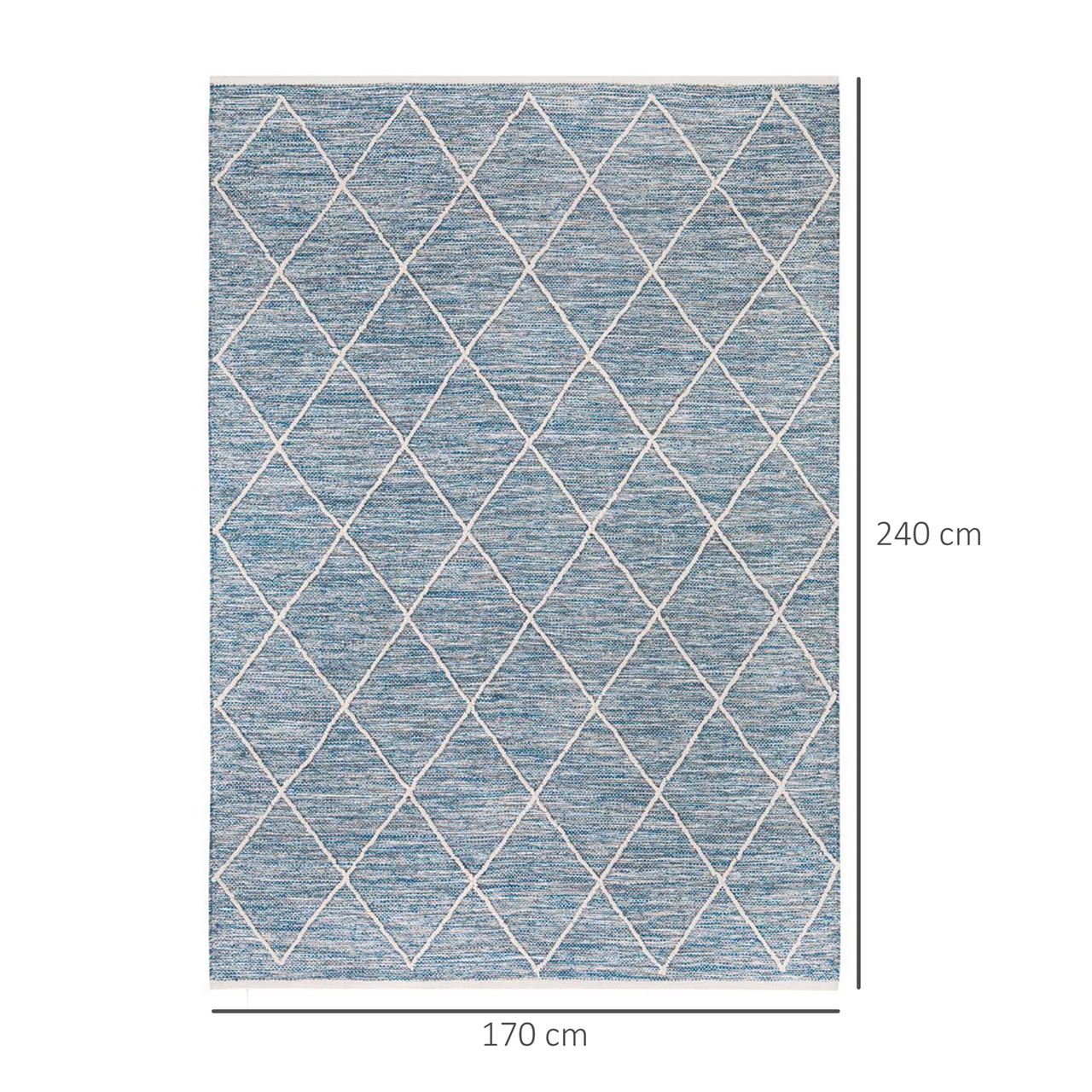 HOMCOM Teppich aus Baumwolle Blau 240 x 170 x 0,7 cm