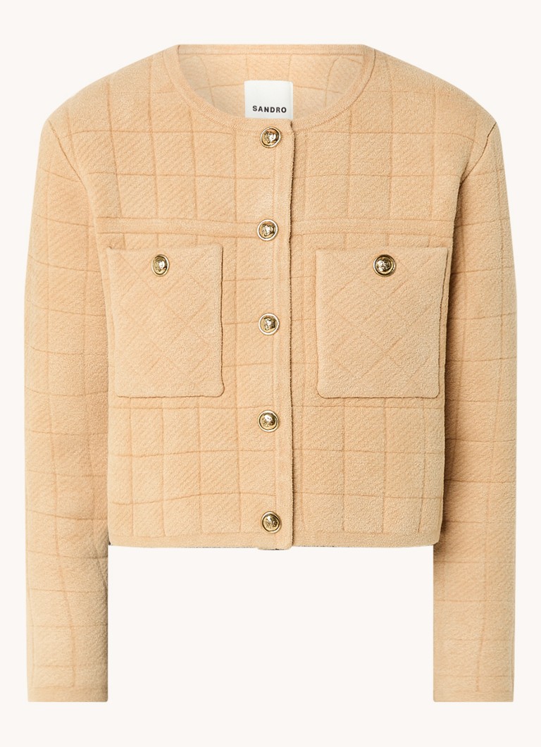 Sandro  Fijngebreid cropped vest met ruitdessin en borstzakken
