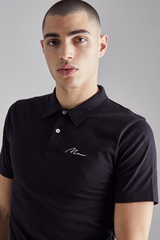 Slim-Fit Poloshirt mit Man-Stickerei