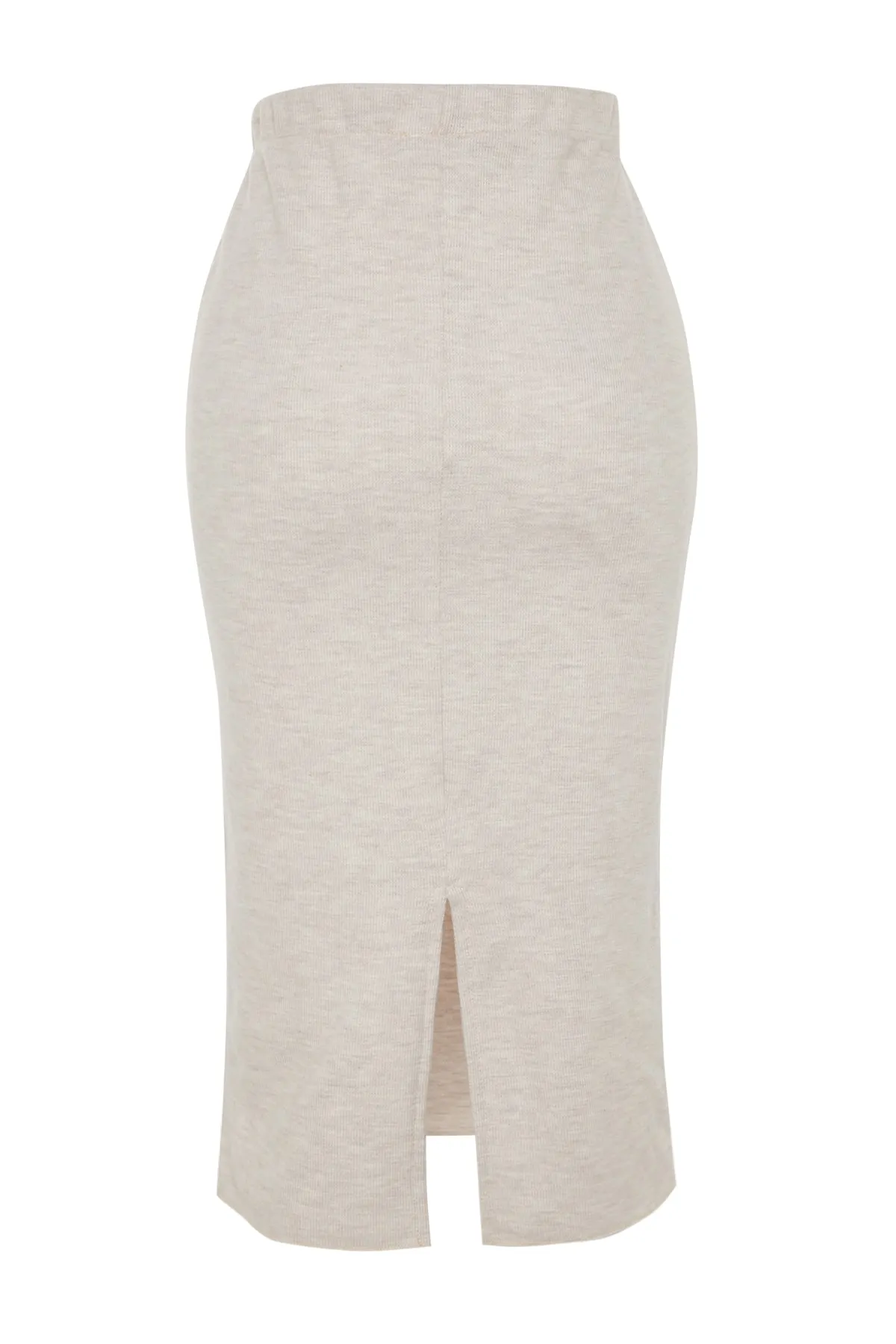 Trendyol Collection  Beigefarbener Midi-Bleistift-Strickrock Thessaloniki/Strickoptik mit normaler Taille TWOAW24ET00030