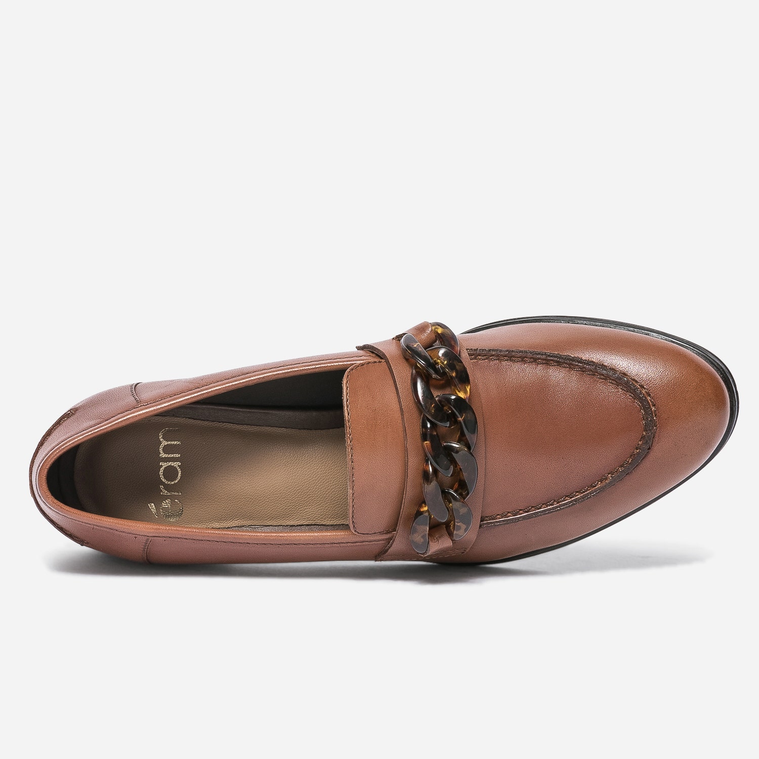 Mocassin cognac en cuir à chaîne