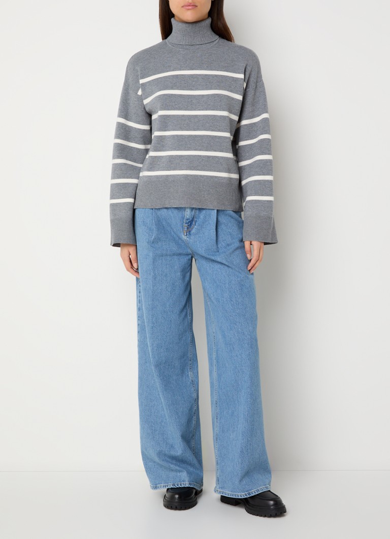 Selected Femme Kamma fine knitted sweater with stripe print and turtleneck