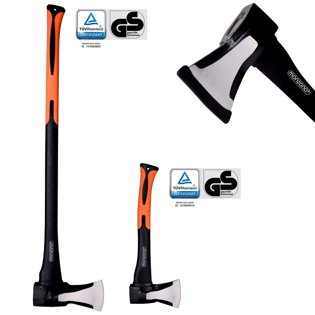 Casaria Deuba® Axtset Spaltaxt: 88 x 19 x 9cm Beil: 37 x 14 x 8cm schwarz / silber / orange