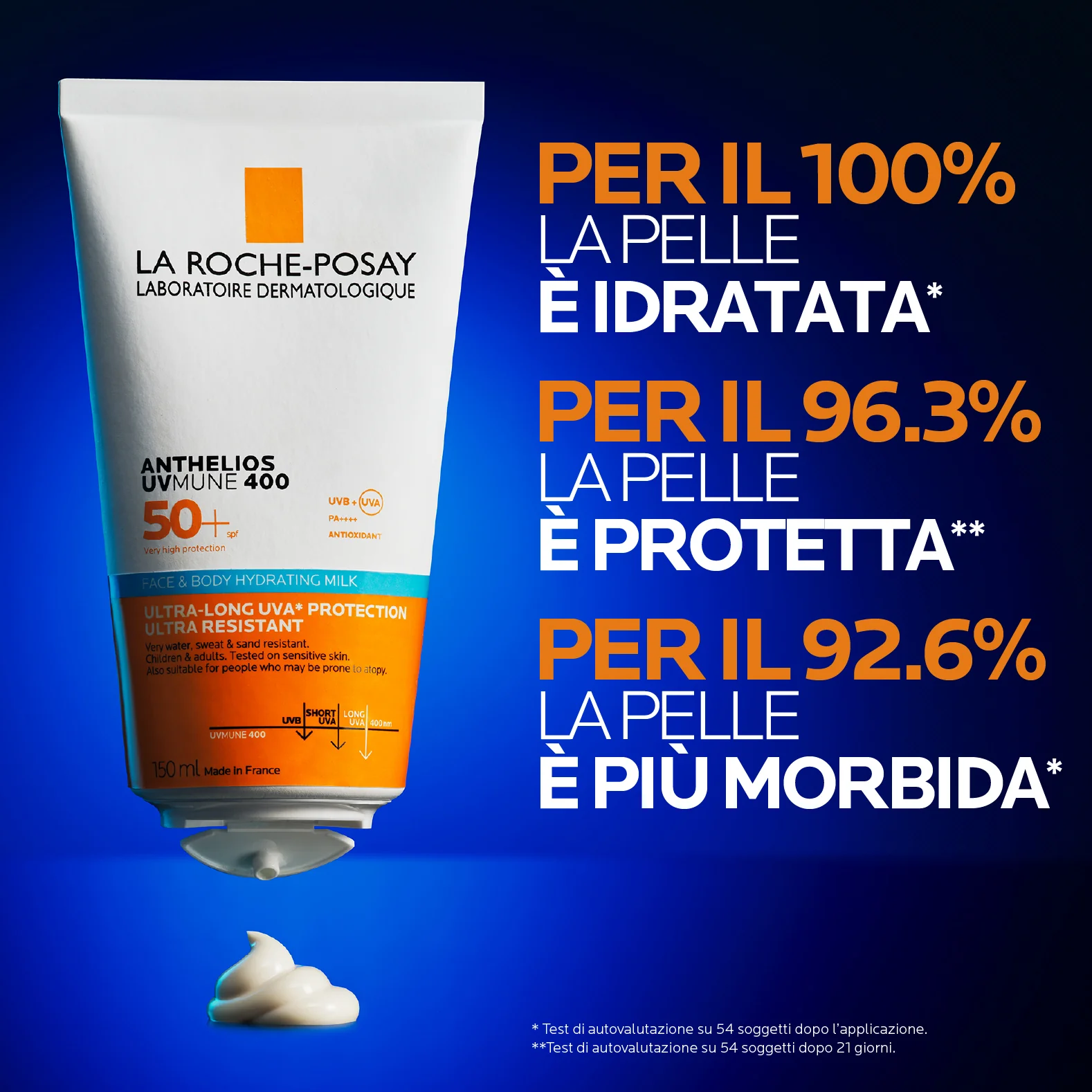 Anthelios UVMune 400 mleko za obraz in telo SPF50+ - Visoko zaščitno mleko za sončenje za telo, Visoko zaščitno mleko za sončenje za obraz.
