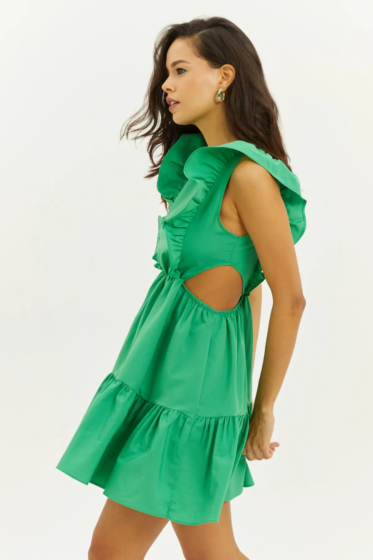 Cool & Sexy  Grünes, niedrig sitzendes Volant-Minikleid für Damen SF1523