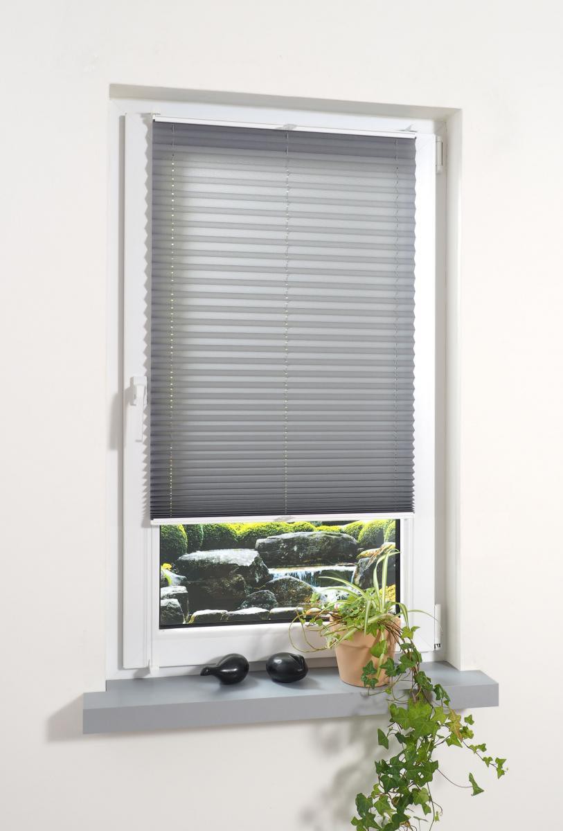 Bella Casa Klemmfix Plissee verspannt, 60 x 220 cm (Breite x Höhe), grau