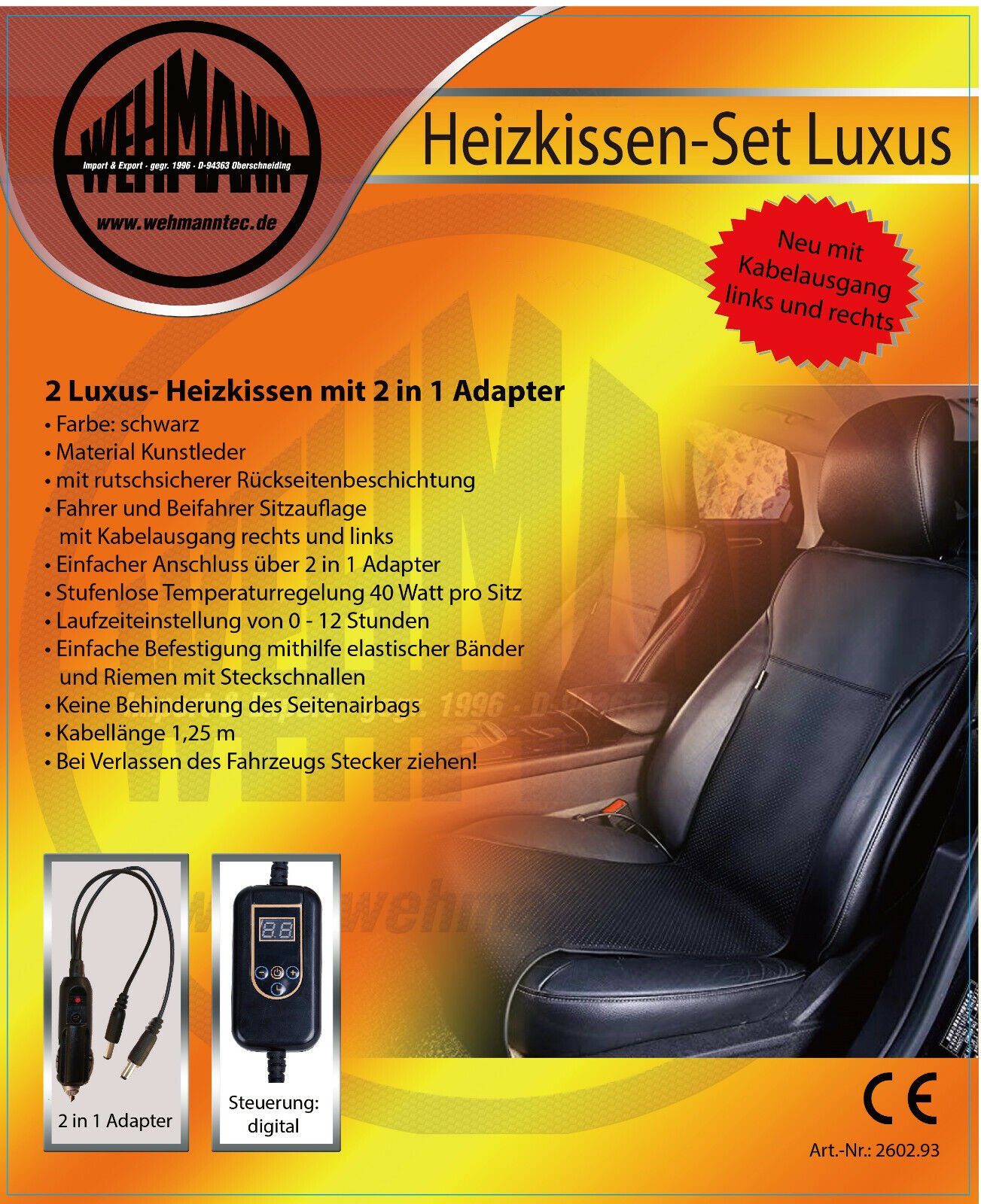Wehmann Sitzheizkissen Autoheizkissen Luxus, Set 2-tlg., getrennt Steuerbar, Für Autositze, Airbag frei