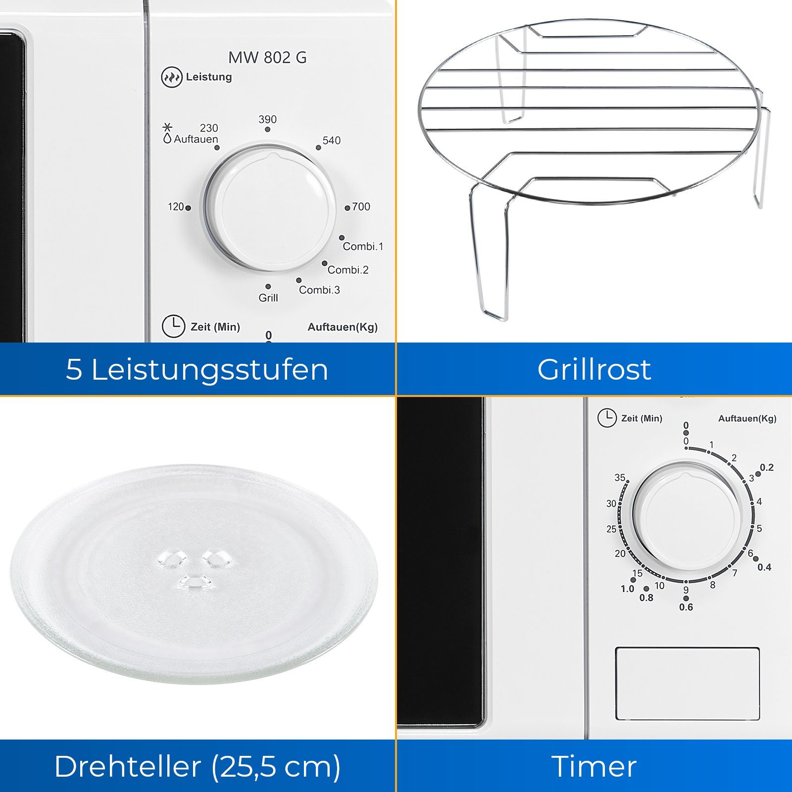 exquisit Mikrowelle MW 802 G, Grill, 20,00 l, kompakte Mikrowelle mit Grillfunktion, platzsparend, inkl. Timer