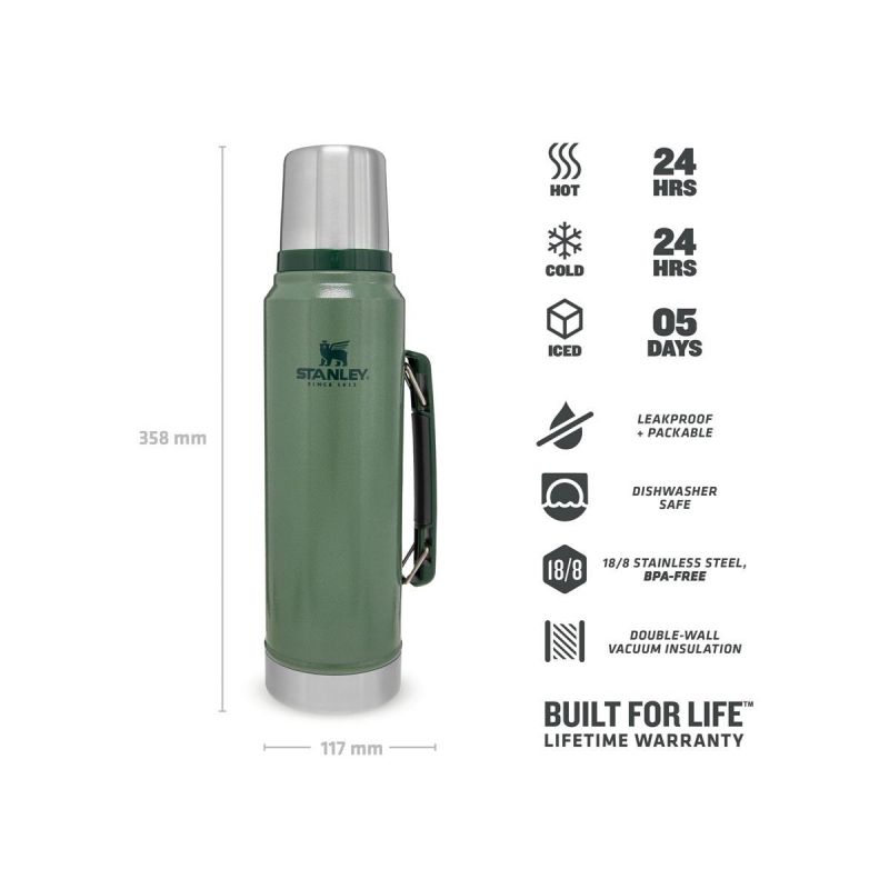 Stanley Thermoflasche, Classic Legendary Bottle 1.1qt \/ 1l  Hammertone Green