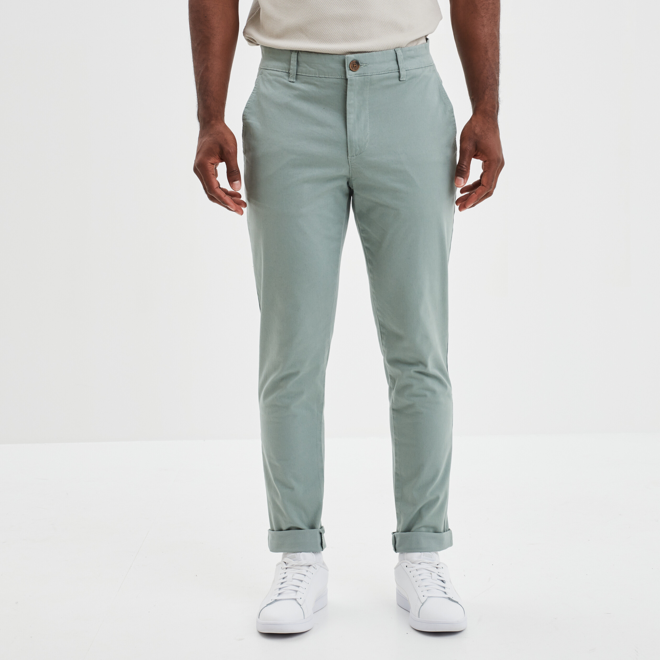 Pantalon chino slim coton vert clair homme | La Halle