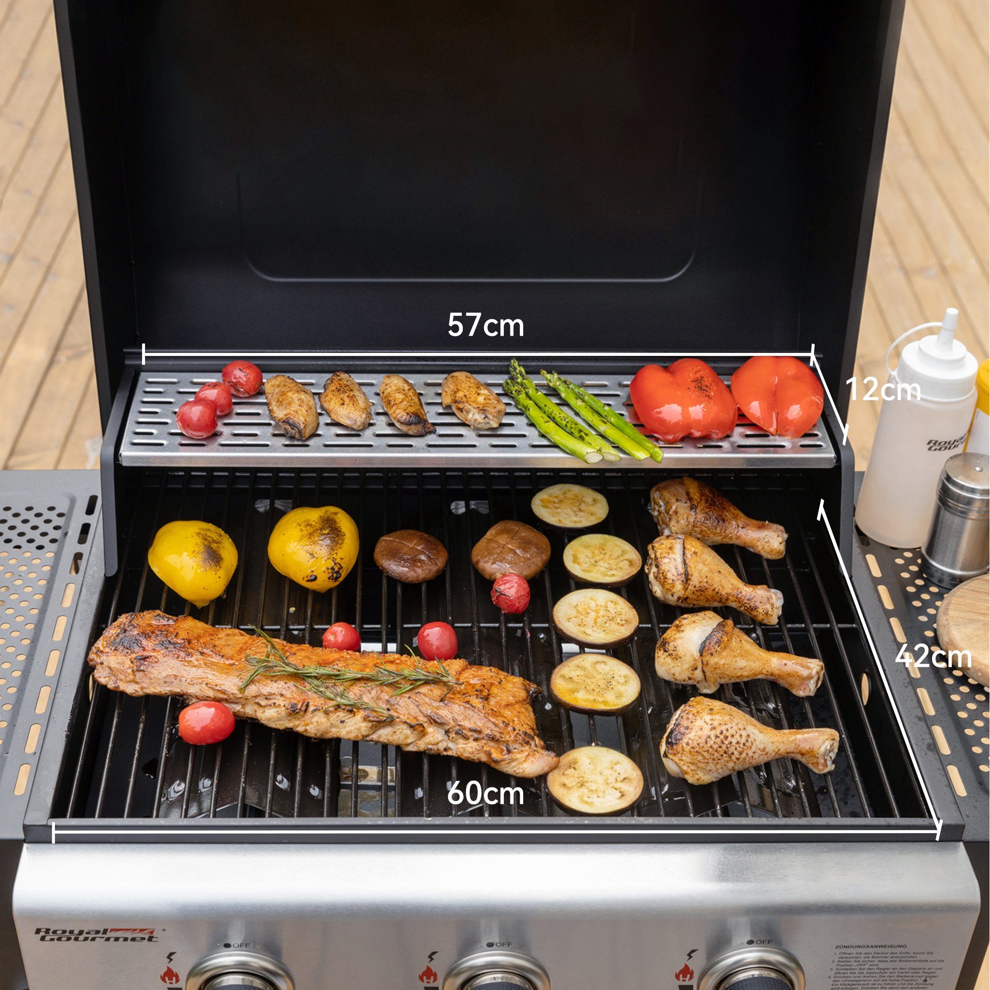 Royal Gourmet Gasgrill 3 Brenner, 9 kW Camping Gaskocher mit Kochplatte, B x T x H: 121,6 x 57,8 x 105 cm
